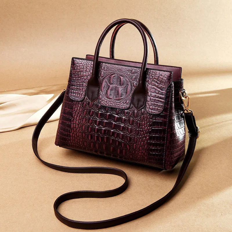 Annmouler Handbag for Women 2022 Quality Tote Bag Large Capacity Crocodile Leather Bags Luxury Designer Crossbody