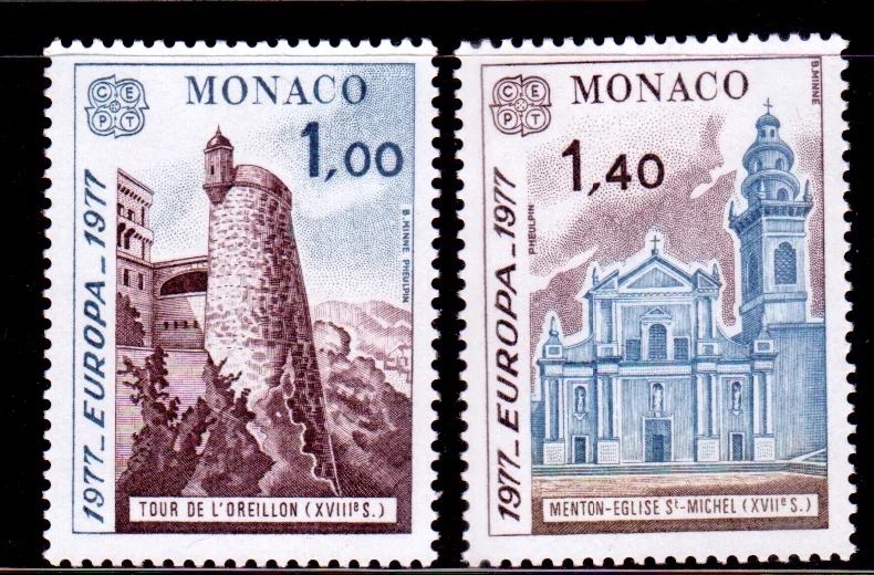 

2 шт./компл. Новая почта Монако штамп 1977 Европа архитектурная гравировка почтовые штампы MNH
