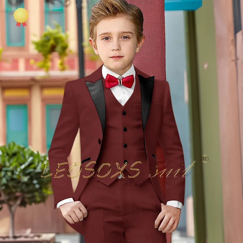 Boys Suit 3 Piece Long Tuxedo Jacket Pants Vest Wedding Party Birthday Gift Kids Blazer Suit boys formal suit set