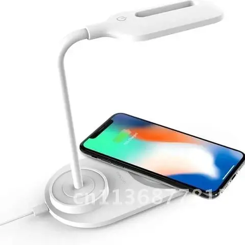 무선 충전기가 있는 테이블 램프, USB 다기능 독서 책상 조명, 유연한 터치, 눈 보호, 침실 사무실 테이블 램프, 10W