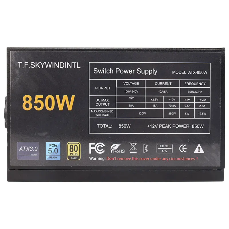 T.F.SKYWINDINL 850W PCIe 5.0 풀 모듈러 80 플러스 골드 PSU ATX 3.0 게이밍 전원 공급 장치