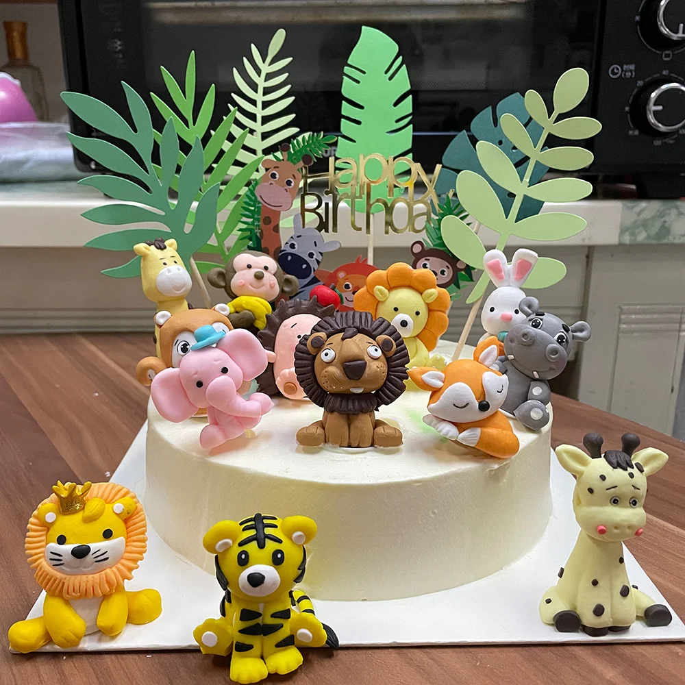 

Jungle Safari Animal Cake Toppers Resin Animal Safari for Forest Theme Cake Decoration Baby Shower Birthday Party Supplies