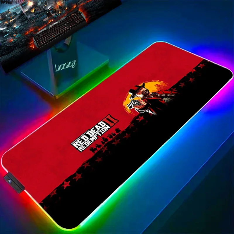 

LED Mousepad RGB Mouse Pad Red Dead Redemption 2 Gaming Laptops Laptop Accessories Deskmat Keyboard Mat Desk Protector Mats
