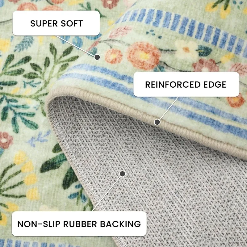 Black Vintage Living Room Carpet Large Area Plant Floral Print Bedroom Rug Machine Washable Non-slip Soft Coffee Table Mat Tapis