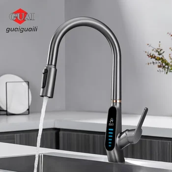 Rubinetto da cucina interamente in rame, rubinetto con display digitale intelligente, lavello estraibile caldo e freddo, depuratore d'acqua plug-in 1