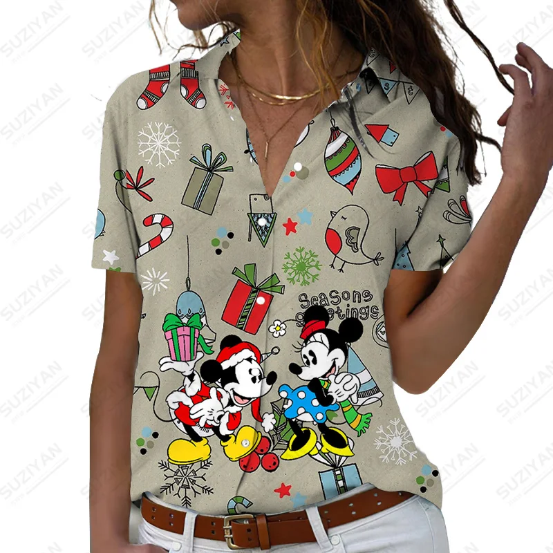 

Christmas Fashion New Christmas Short Sleeve Women Turn Down Collar 2022 New Fashion Christmas Women'S Fashion