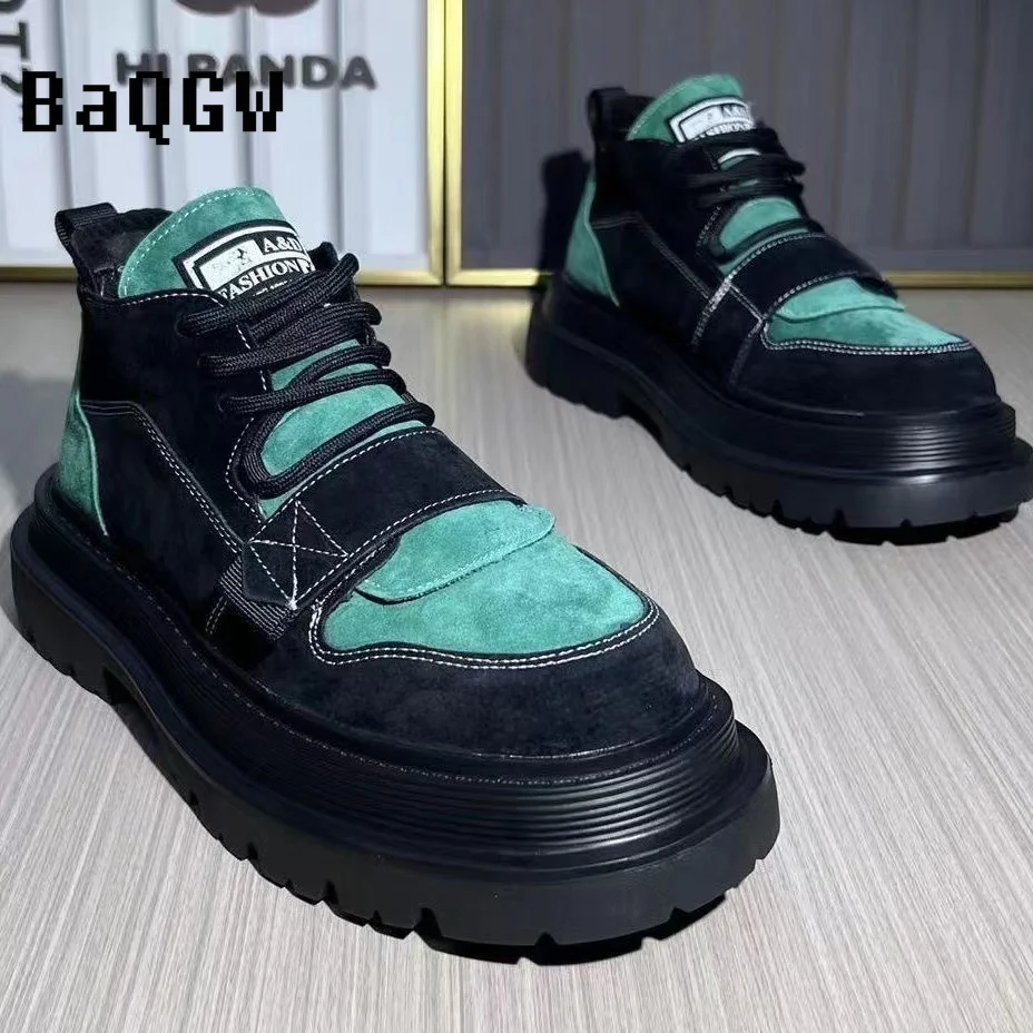 Outono Nova Marca Color Block Designer Gótico Motociclista Masculino Casual Couro Outdoor Sapatos Botas de Cano Baixo para Homens_voghion.com