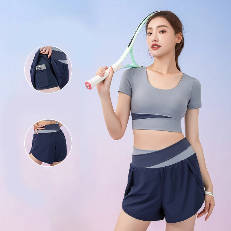 

AIIOU Gym Sport Leggings Shorts for Women Fitness Set Tights Seamless Pants Outfits Sportswear Yoga Workout Tracksuit Biker Suit