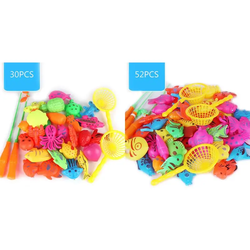 

30/52 Pcs Magnetic Fishing Plastic Fish Rod Set Kids Playing Water Game Educational Gift