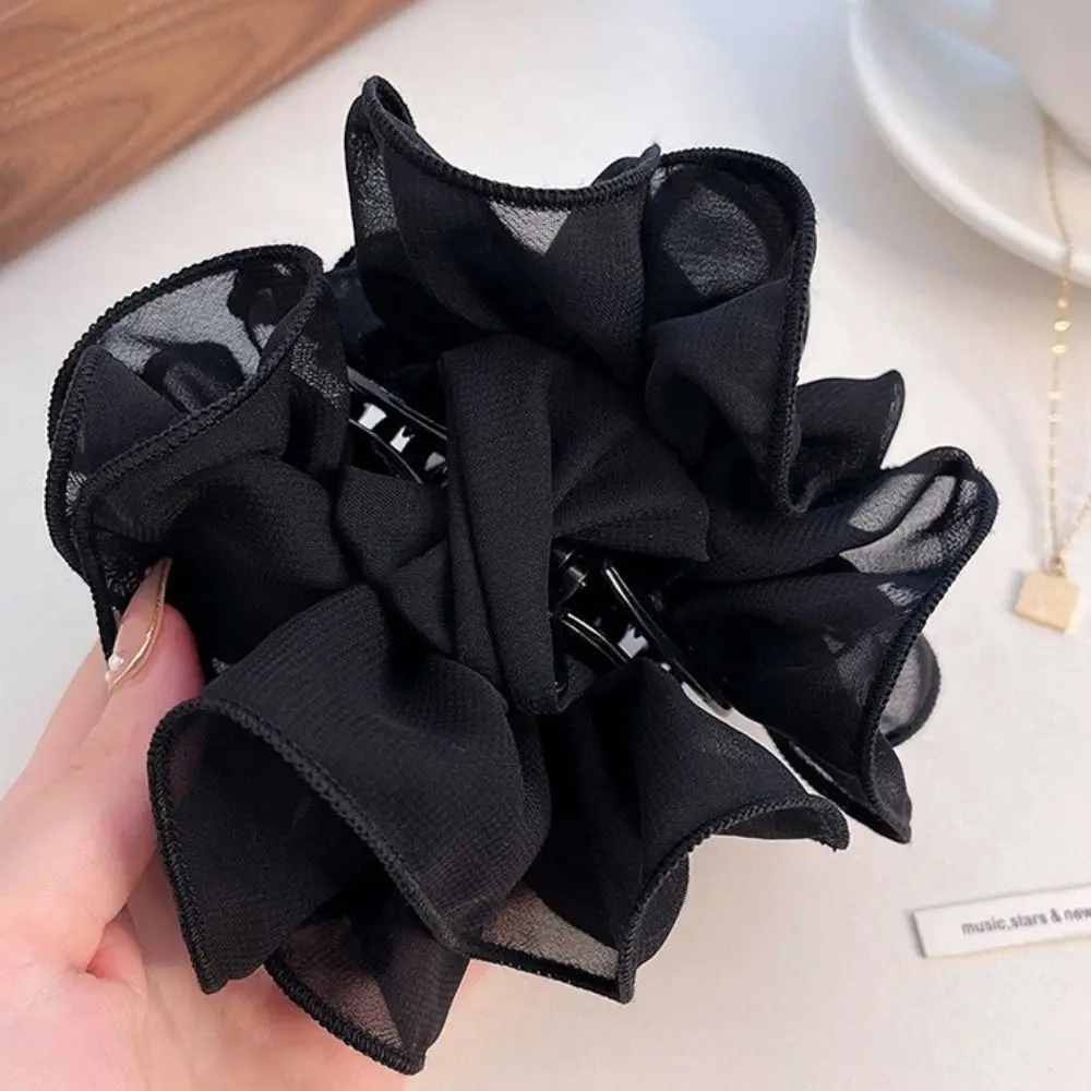 New Chiffon Claw Clip Hair Bow Black Fabric Ribbon Flower Rose Claw   Large Size  Clamps Clips Accessories for Women