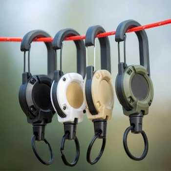 2/5pcs Heavy Duty Retractable Pull Badges ID Reel Carabiner Key Chain Steel Wire Rope Buckle Key Holder Outdoor Keychain Tools
