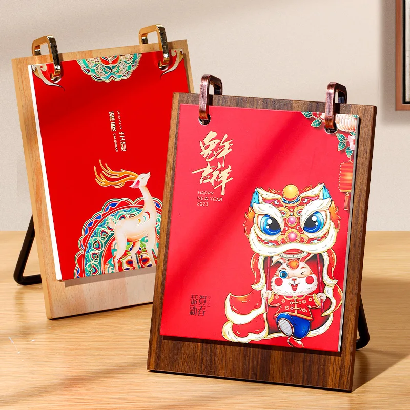 

Calendar Wooden Desk Calendar 2023 Gift Box Year Of The Rabbit Wooden Desk Calendar Frame Business Office Desk.