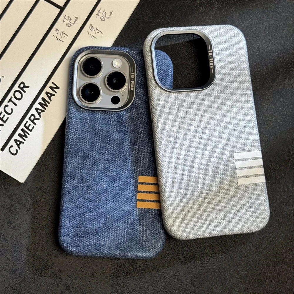 Retro Non Slip Cotton Linen Fabric Texture Phone Cases For iPhone 15 Pro Max 14 13 12 Pro Max 15 Plus Magnetic Shockproof Cover