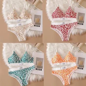 Women Seamless Bra Set Low Waist Panties Cotton 13