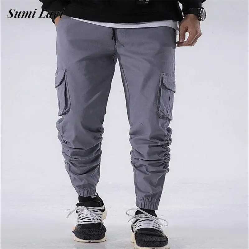 

Fashion Slim Patch Pockets Cargo Pants Men Streetwear Autumn Casual Pure Color Mid Waist Ankle Pencil Pants Vintage Mens Trouser