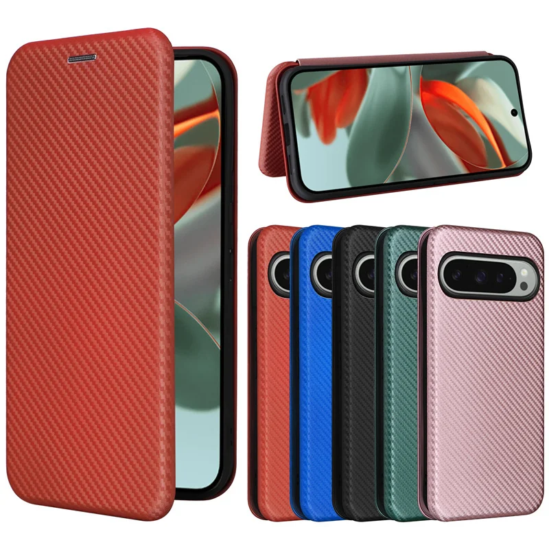 For Google Pixel 10 Pro XL 5G Card Slot Carbon Fibre Magnetic Skin Leather Cover For Google Pixel10 Pro XL Shockproof Phone Case