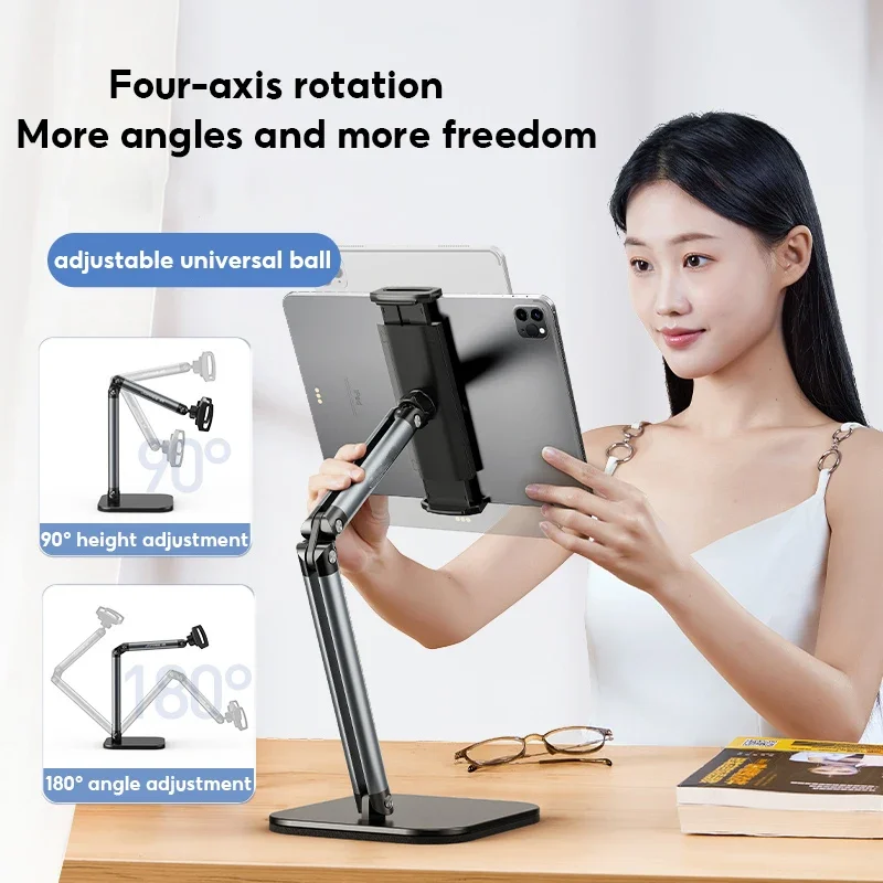 360 ° 회전 데스크탑 태블릿 스탠드, 높이 40cm 조절 가능, 금속 태블릿 거치대, 4.7-13, 아이패드 태블릿 스마트폰 스탠드