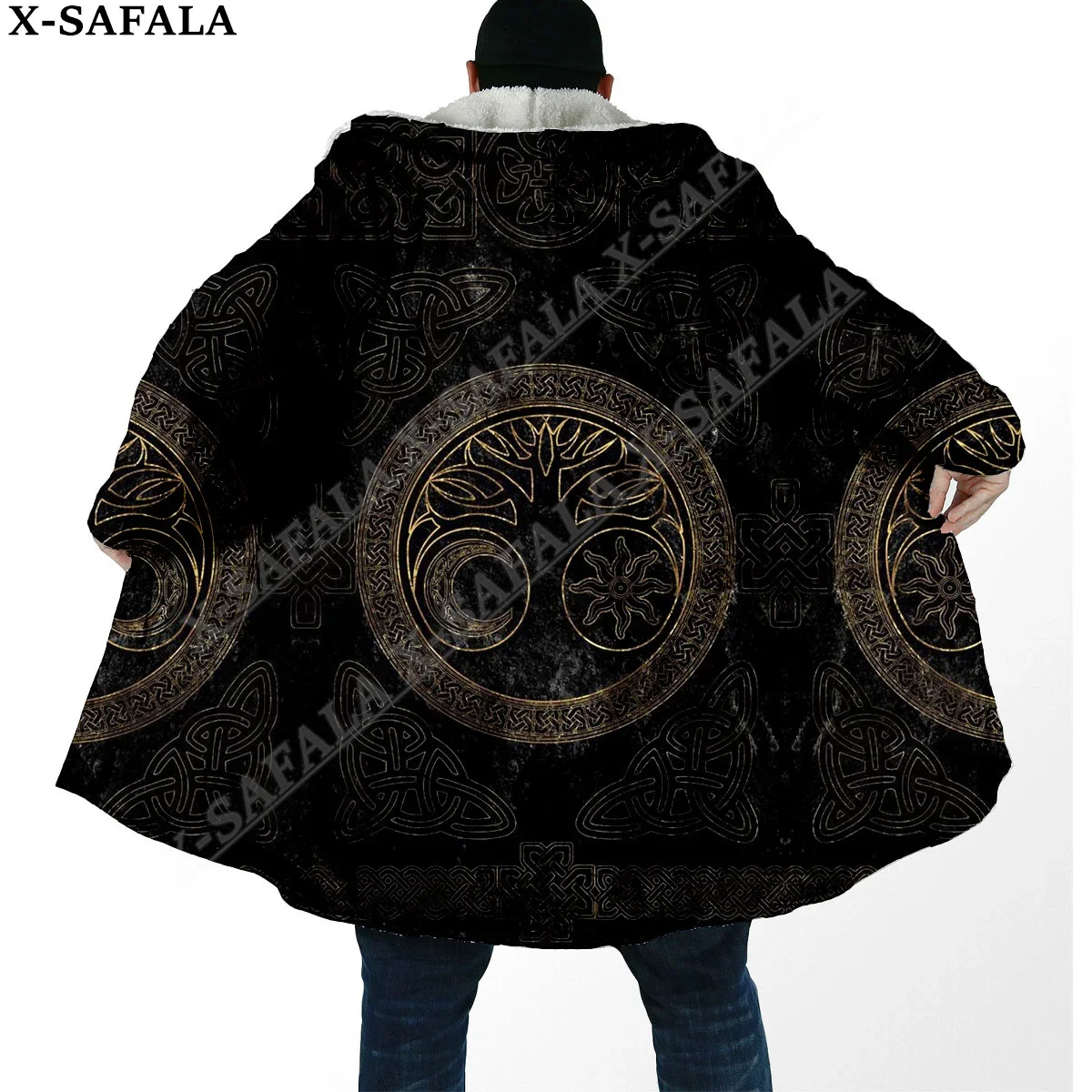 Wolf Raven Tattoo Symbol Viking Odin Tree of Life Overcoat Coat 3D Print Thick Warm Hooded Cloak Men Windproof Fleece Unisex-6