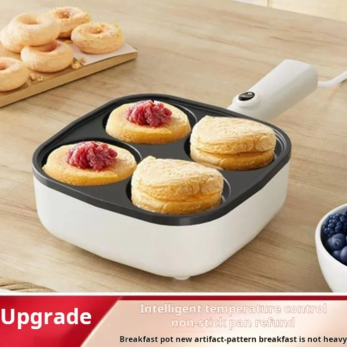 Four hole fried egg and meat burger, plug-in burger machine, flat bottomed non stick pan, electric pancake maker, household brea