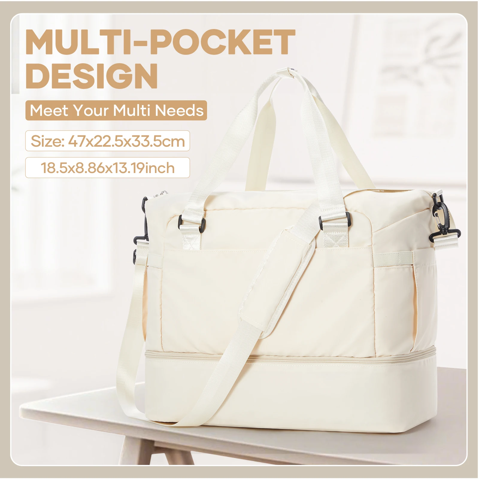 Holiday Short Distance Travel Clothing Storage Bag, Shoe Compartment Travel Bag, Woman Bag for Gift，Weekend Sports Fitness Bag