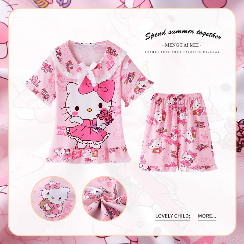 Kawaii Kuromis Pijama Pyjamas Children's Short-sleeved Set Imitation Cotton Pajamas Set Summer Thin Girls' Homewear Set Treasure