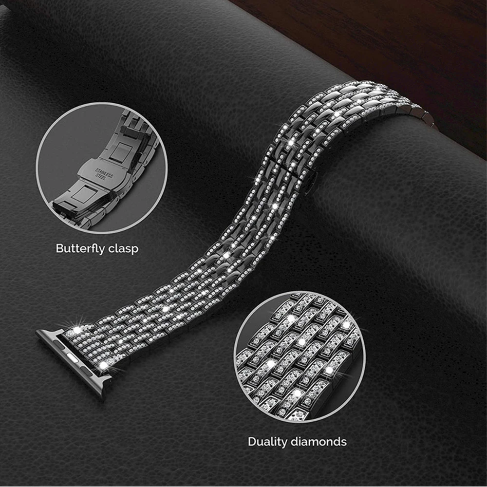 Luxury Metal Strap for Apple Watch Ultra 49mm Seven Beads Diamond Wristband for iWatch Series 76543SE 45mm 41mm 44 40mm 42 38mm