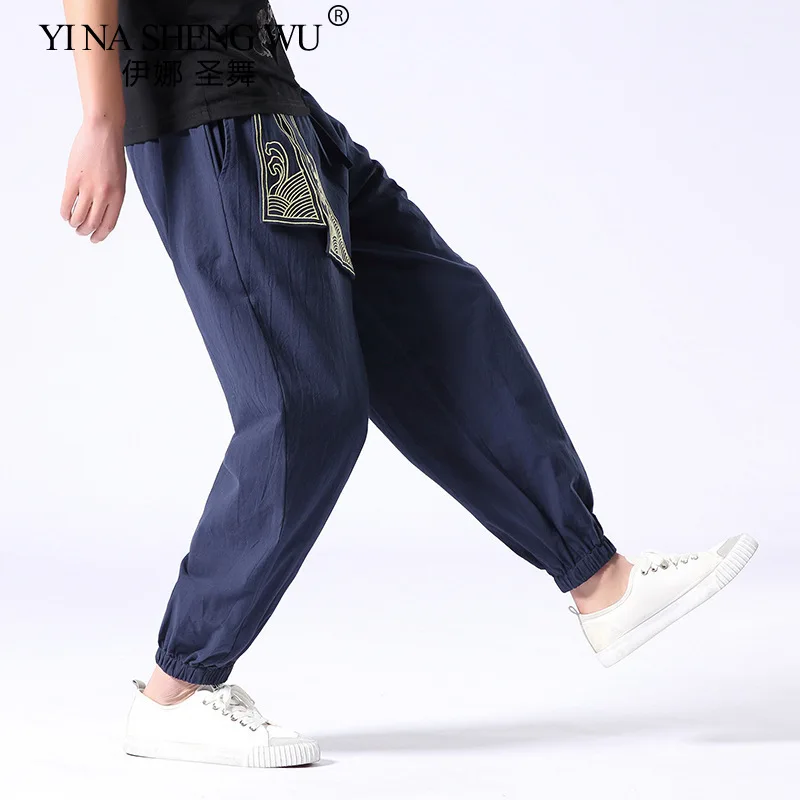 Kimono Men Cotton Linen Japanese Retro Samurai Costume Ukiyo-e Print Belt Harem Pants Mens Hip Hop Harajuku Haori Baggy Trousers