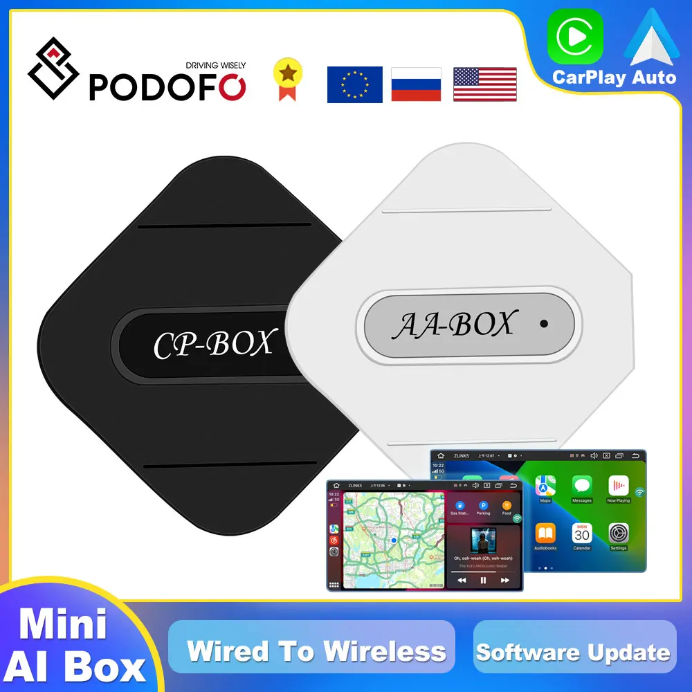 

Podofo Mini Android Auto Carplay Wireless Adapter AI Box Car Wired Android Auto To Wireless USB Dongle for Apple SamSung XiaoMi