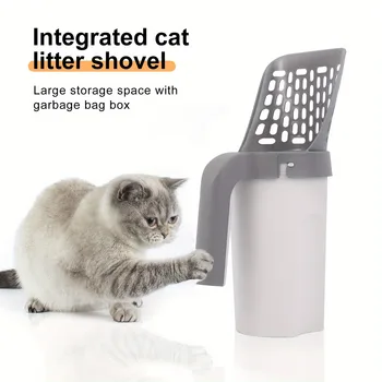2 IN 1 Cat Litter Scoop and Bin Set, Durable PP Material, Efficient Litter Filter Design, Easy to Clean 1