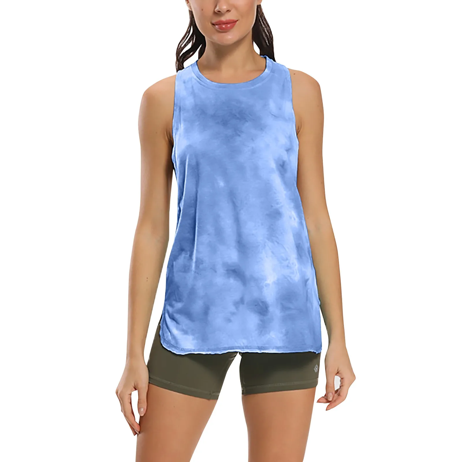 

Women's Tie Dye Sleeveless Tank Top Yoga Fitness Shirt Cute Print Loose Running Tee Basics Women