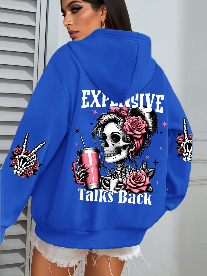 Expensive Talks Back Funny Printing Womens Hoodie Loose Multicolor Pullovers Fleece Autumn Sportswear Casual Pocket Hoody 3