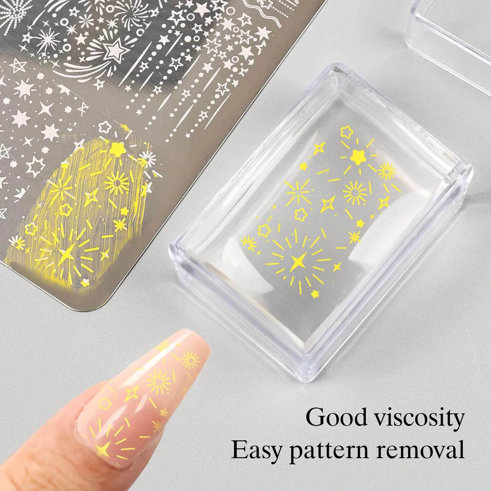 스퀘어 네일 아트 스탬핑 플레이트 키트 프렌치 매니큐어 투명 실리콘 폴리쉬 스텐실 템플릿 씰 스탬퍼 스크래퍼 네일 도구