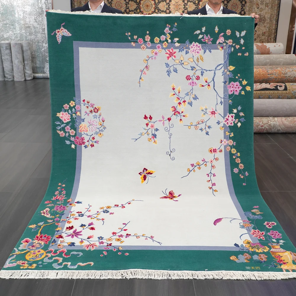 

Hand Woven Handknotted Made Woolen Area Rug Modern Handmade Wool And Gold Chinese Carpet