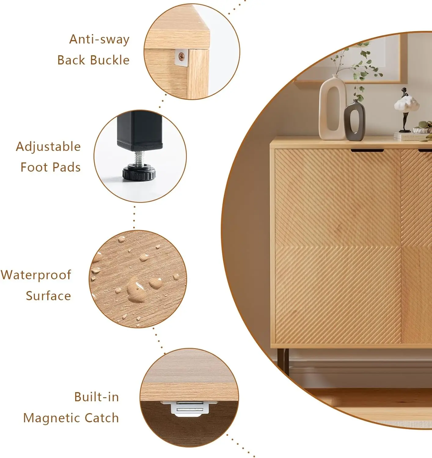 خزانة بوفيه جانبية مع أبواب وأرفف قابلة للتعديل، و...