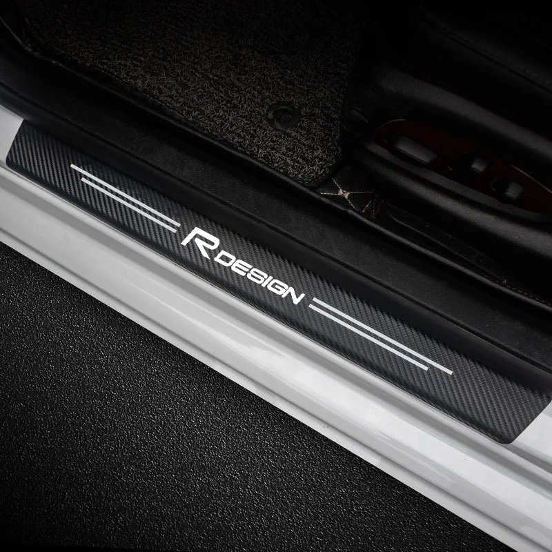 탄소 자동차 도어 씰 스커프 커버 블랙 도어 패널 가드 보호대 트렁크 범퍼 가드 데칼 for Volvo RDESIGN 자동차 액세서리