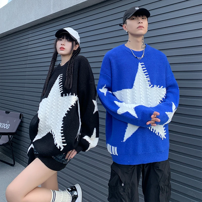 UPRAKF Big Star Sweater Loose Pullover Fashion Streetwear Long Sleeve Winter Tops Autumn Round Neck