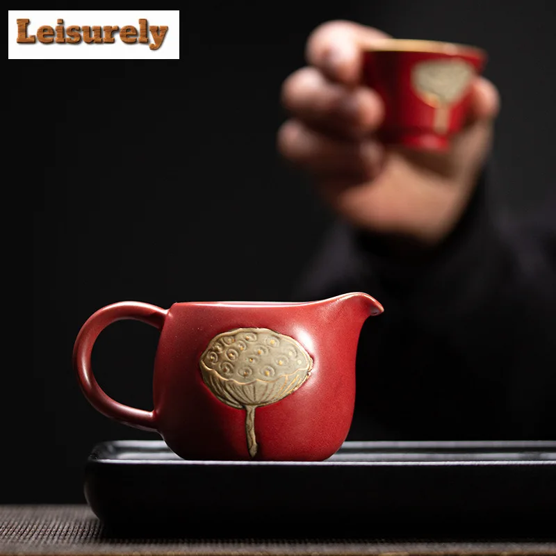 115ml Japanese Coarse Pottery Tea Pitcher Zen Relief Lotus Handheld  Serving Cup Cha Hai Household Justice Cup Cafes Accessories