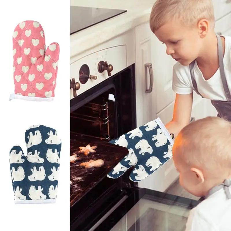 Cute printed Pattern Kids Oven Mitts Heat Resistant Cooking Mitts Anti Scald Baking Gloves Children's Kitchen Microwave Gloves