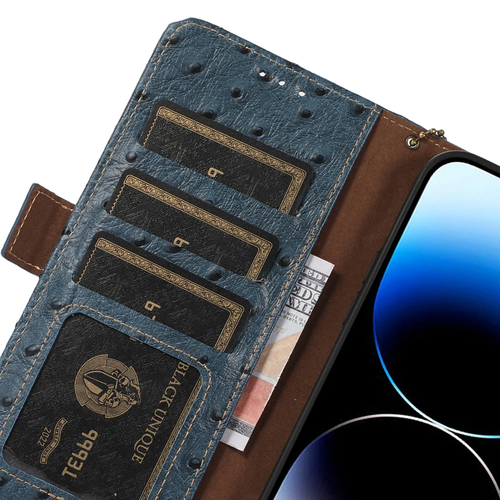 Genuine Leather Flip Case For Samsung Galaxy S24 S23 Ultra A55 A54 A15 Ostrich RFID Blocking Card Slots Magnetic Wallet Cover