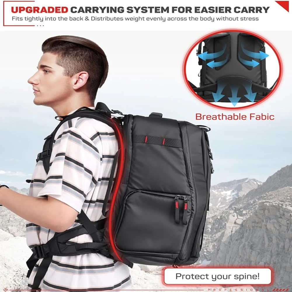 IFOOTAGE Beave BV-R35 Rolling Camera Bag, Travel Camera Case with Wheels, 35L Photography Backpack, Side Access Outdoor Photogra