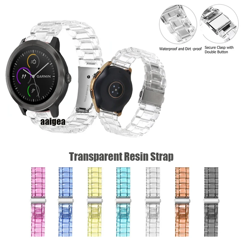

20mm 22mm Transparent Resin Strap for Garmin Vivoactive 4 3 / 245 645 55 255 265 / Sq 2 / Venu3 / Active 5 Replacement watchband