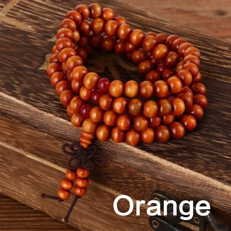 Bracciale 108 Perle In Legno Di Sandalo Naturale – 8 Mm, Mala Buddhista, Preghiera, Colore Beige/Nero