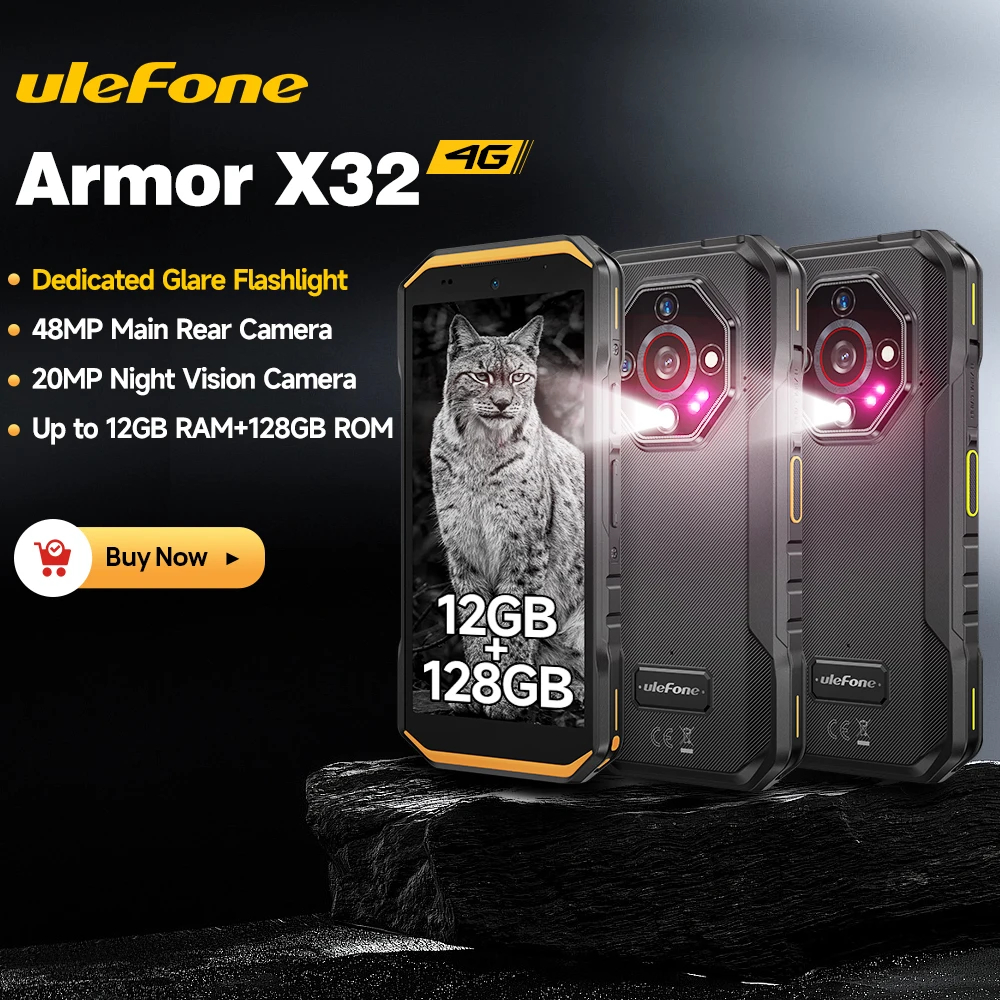 【2025 Nouveau】 Ulefone Armor X32 4G Smartphone robuste Android 14 étanche jusqu'à 12 Go de RAM 128 Go de ROM NFC Vision nocturne