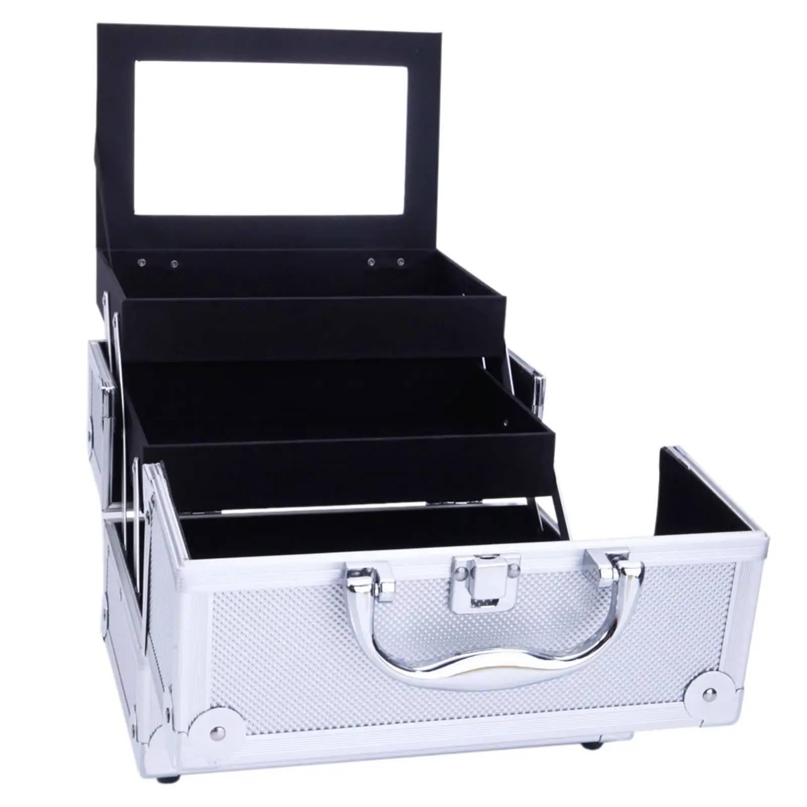 SM-2176 Silver Aluminum Makeup Train Case Jewelry Box Organizer with Mirror - 9x6x6 Cosmetic Storage 5