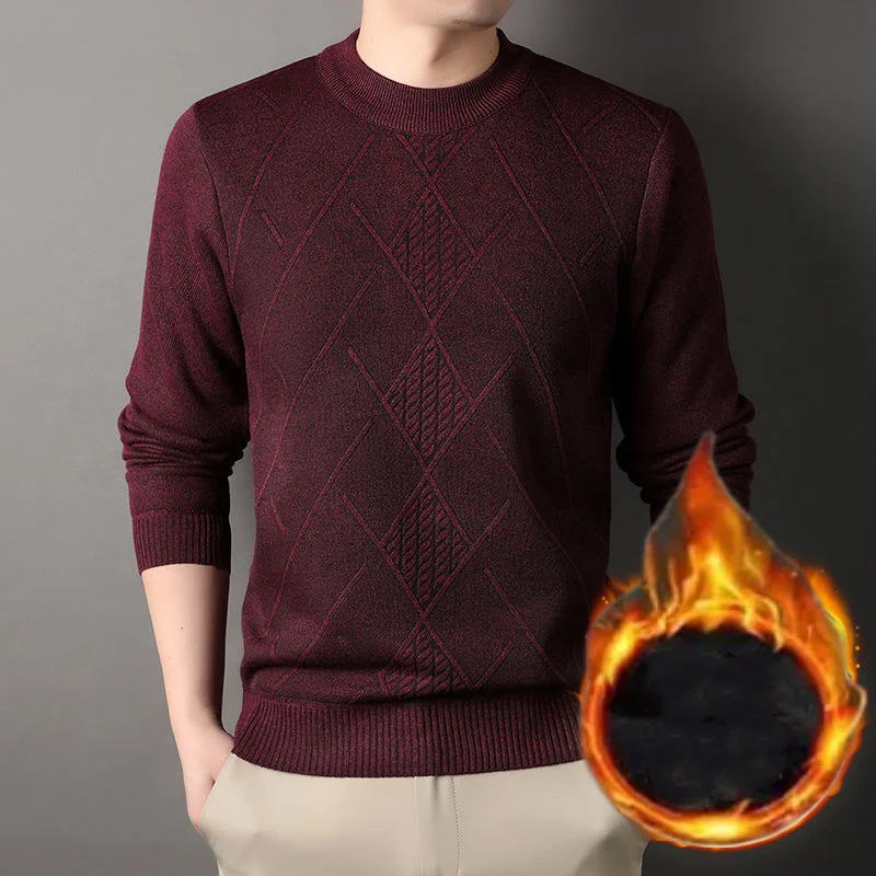 Autumn Winter Men Fleece Thicken Warm Long Sleeve Sweater Fashion Business Casual Versatile Loose Bottoming Knit Pullovers Top