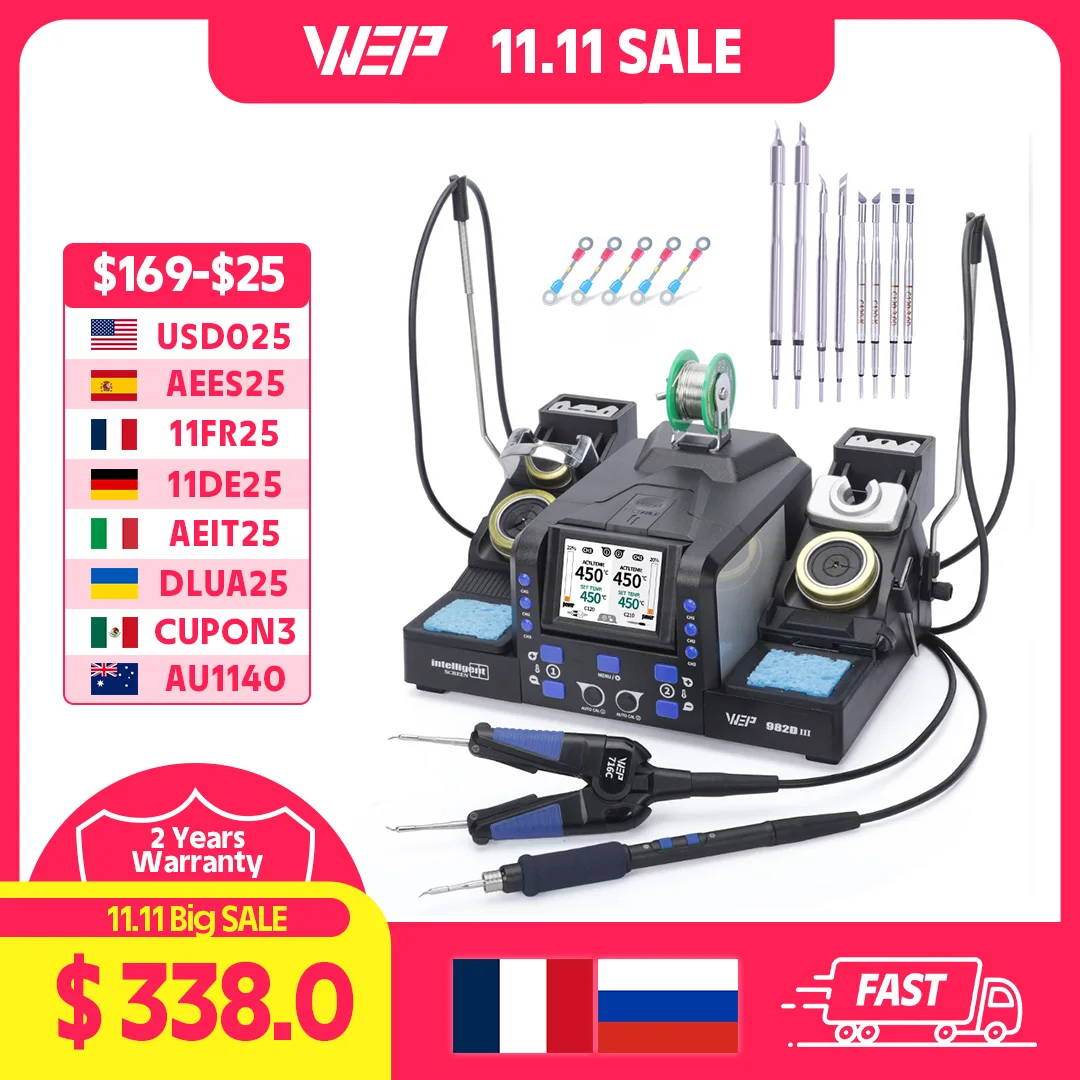 WEP 982D-III Precision Soldering Iron Station with Tweezers for Microscope Soldering Electronics