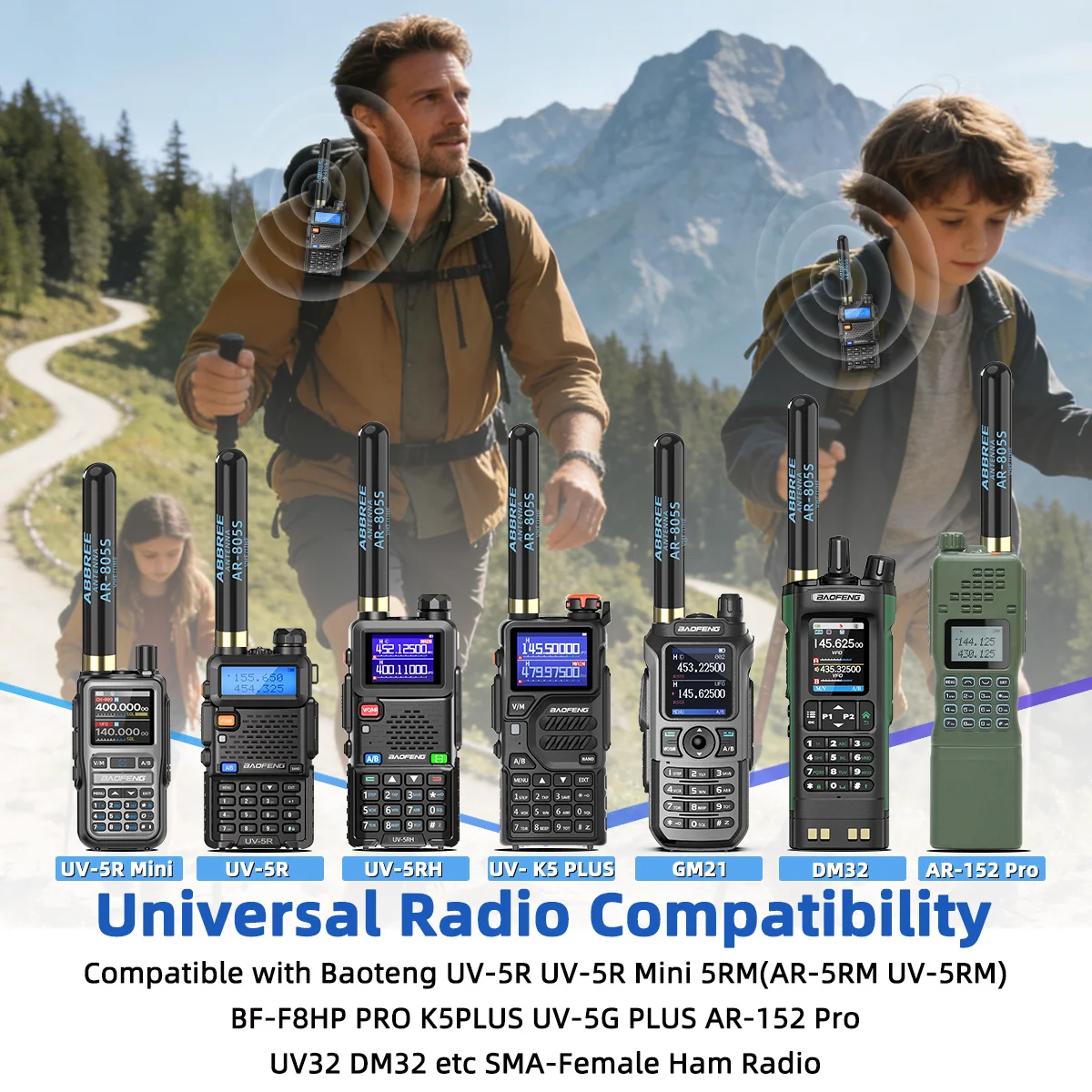 ABBREE AR-805 Plus AR-805S 고이득 듀얼 밴드 안테나 Baofeng UV-5R UV-21 PRO AR-152 PRO 양방향 라디오용 SMA 암 커넥터