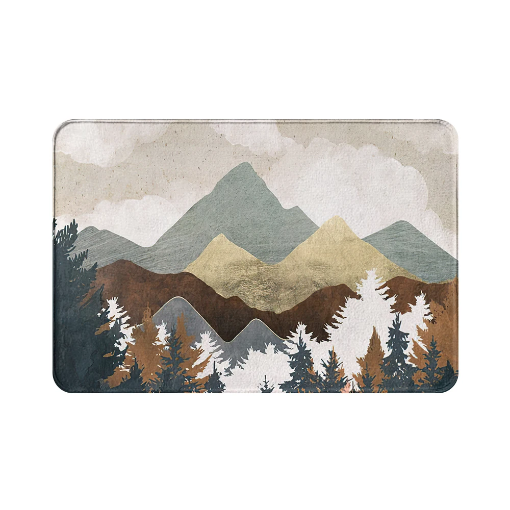 Living Room Carpet Memory Foam Bath Mat Mountain Forest Printing Doormat Kitchen Carpet Entrance Door Mat Bathroom Mat Bedroom Lounge Rug Home Decor
