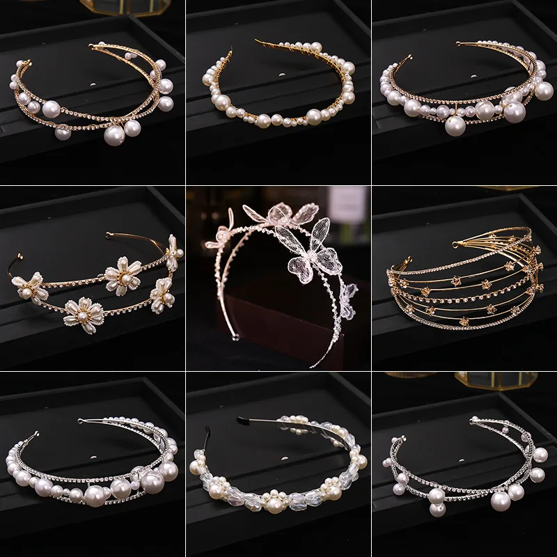 

Crystal Pearl Hair Hoop Scrunchie Crown Hair Accessories Bridal Headdress Headband Women Head Tiara Bride Head Piece Headwear