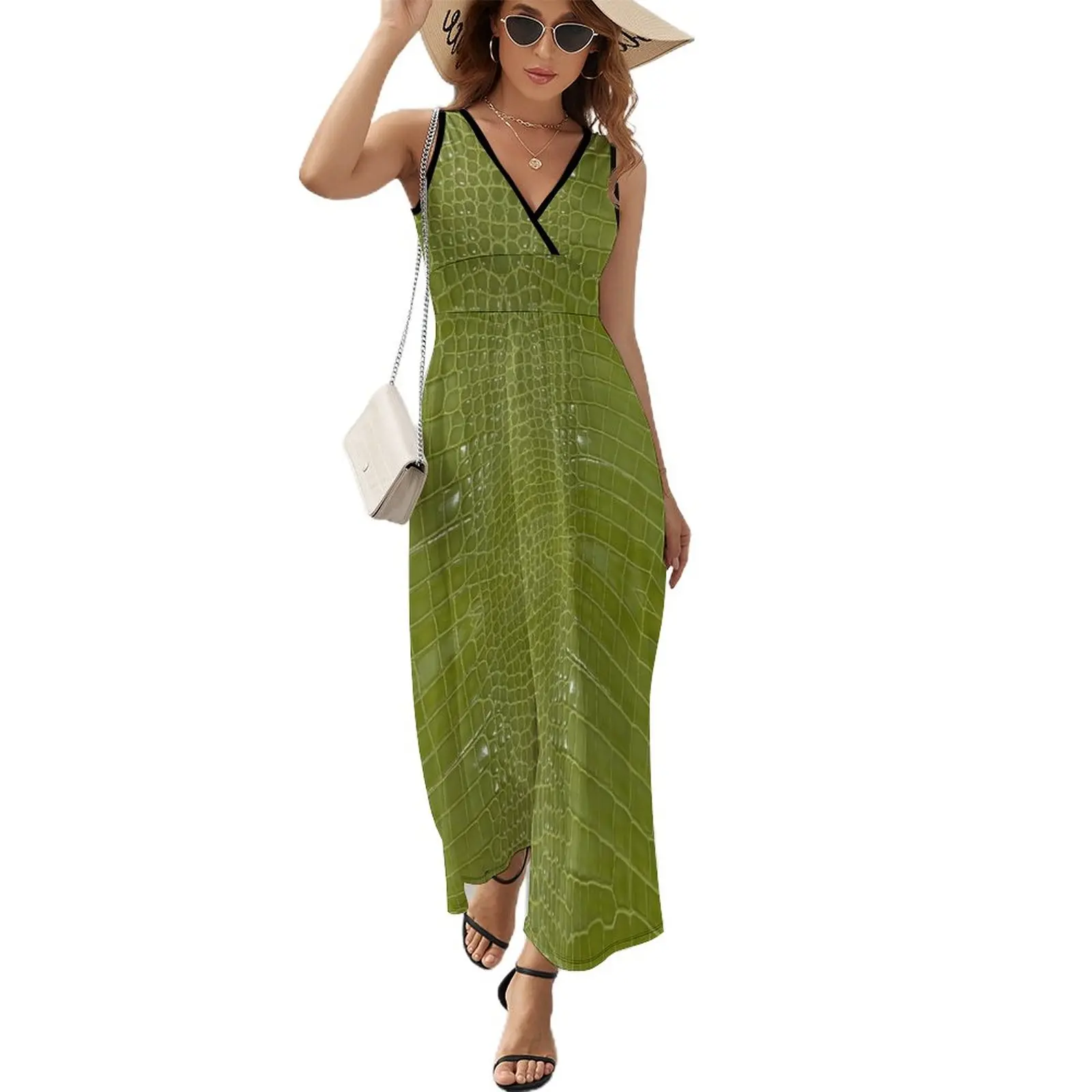 

Lime Green Alligator Skin Sleeveless Dress summer dress womens 2023 women's summer clothing 2023 dresses women summer 2023